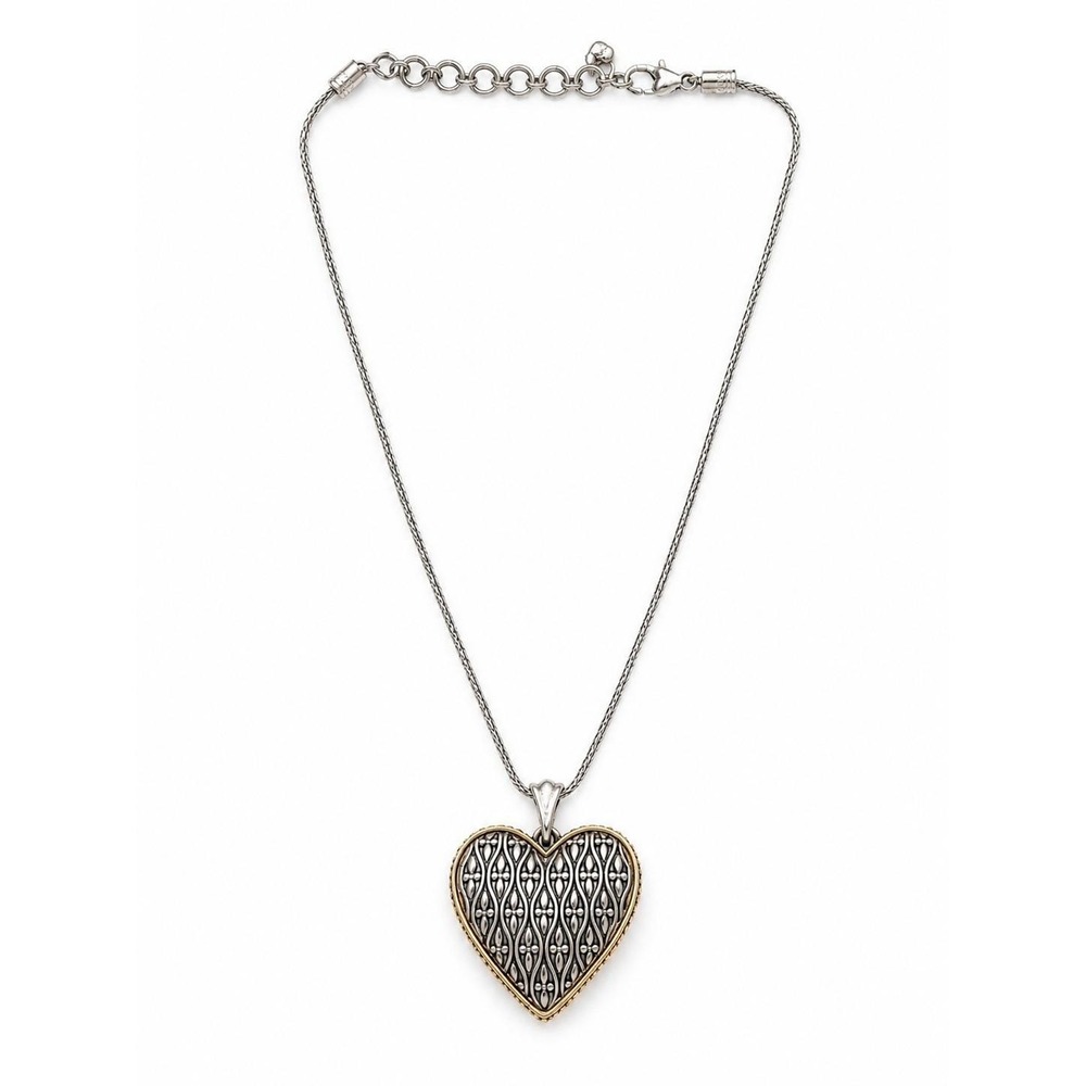 Brighton Heart Pendant Necklace Silver Gold Tone Signed 18" Scroll - Picture 4 of 7